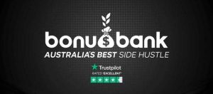 Logo of Bonusbank with the text below reading, Australia's best side hustle