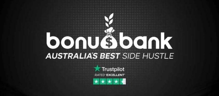 Logo of Bonusbank with the text below reading, Australia's best side hustle